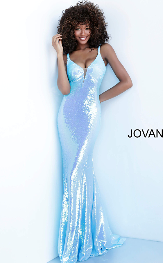 Plunging Neckline Sequin Fitted Jovani Dress 65070