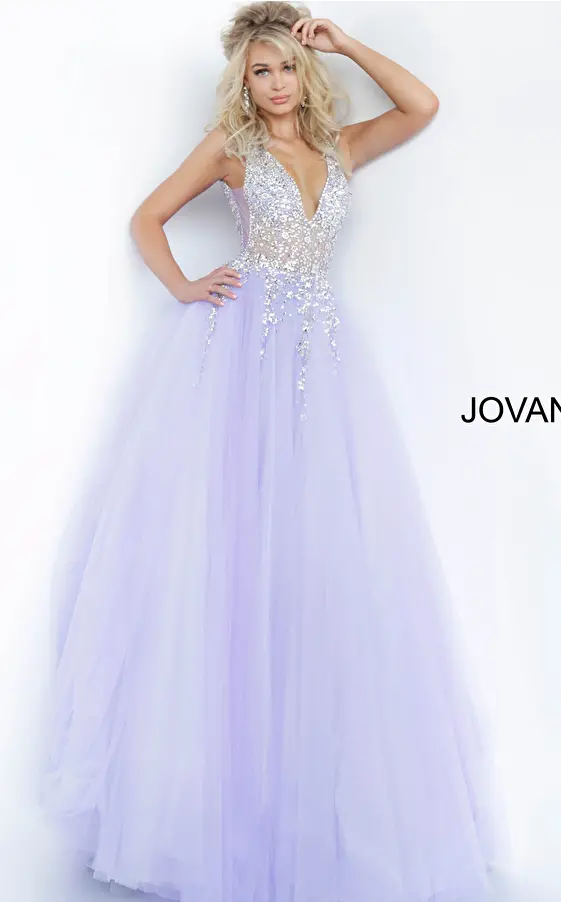 jovani Crystal Embellished Bodice Prom Ballgown 65379