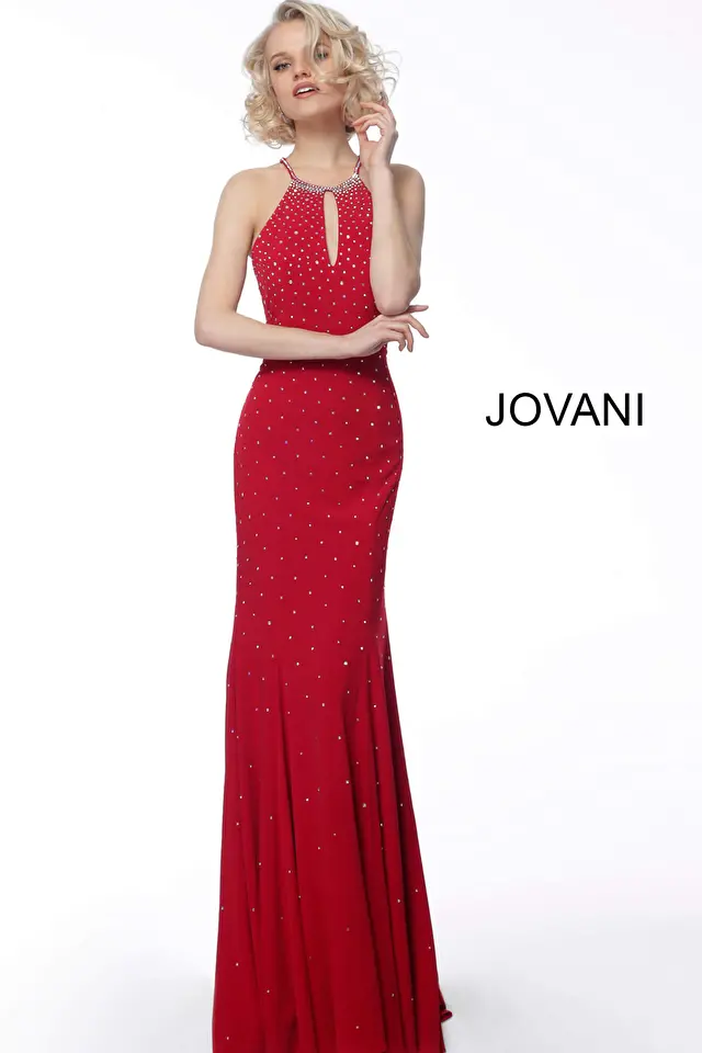 Model wearing Jovani style 67101 prom dress
