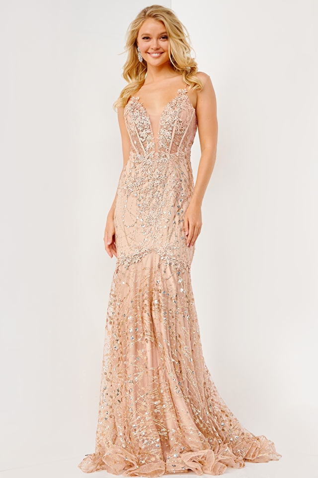 Model wearing Jovani style JVN05788 prom dress