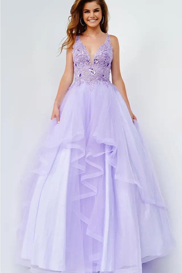 Model wearing Jovani style JVN06743 prom dress
