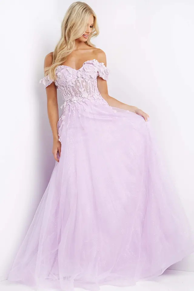 Model wearing Jovani style JVN08295 prom dress