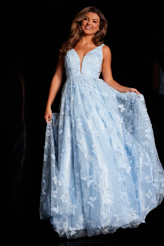 Model wearing Jovani style JVN24182 prom dress