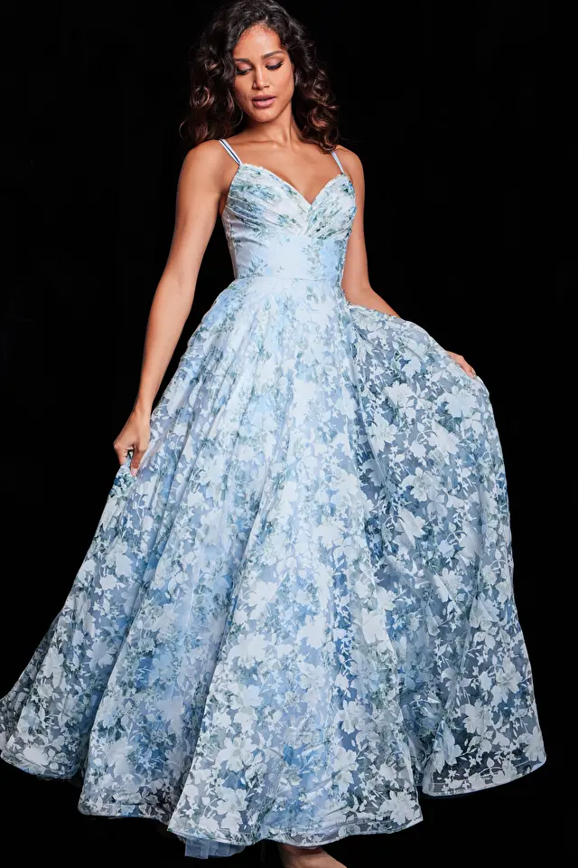 Model wearing Jovani style JVN36438 prom dress