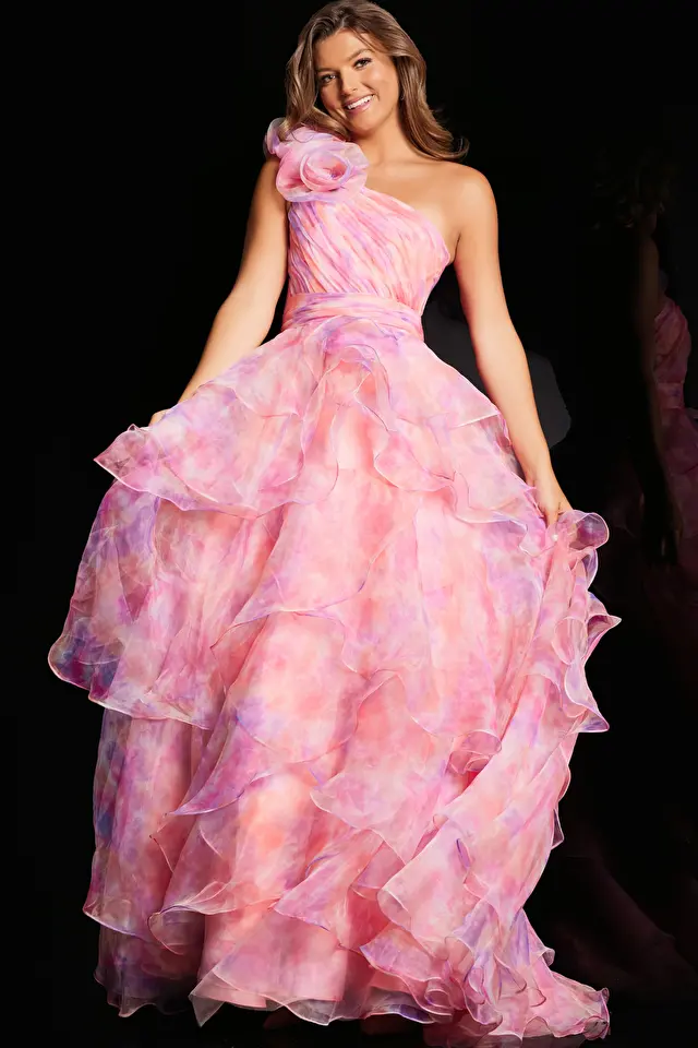 Model wearing Jovani style JVN37455 prom dress