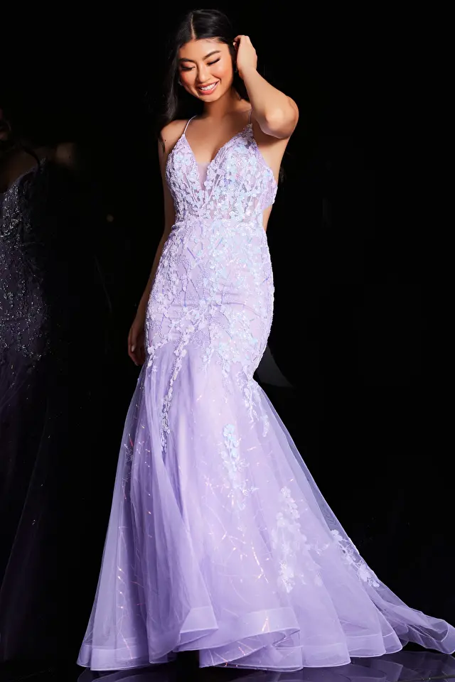 Model wearing Jovani style 37487 prom dress