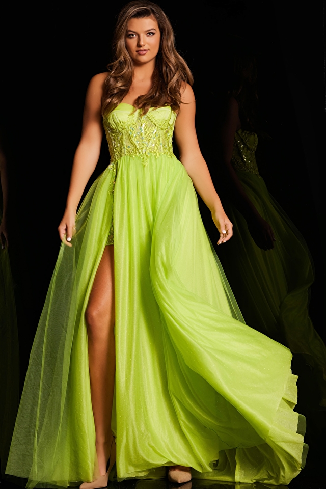 Model wearing Jovani style JVN38656 prom dress
