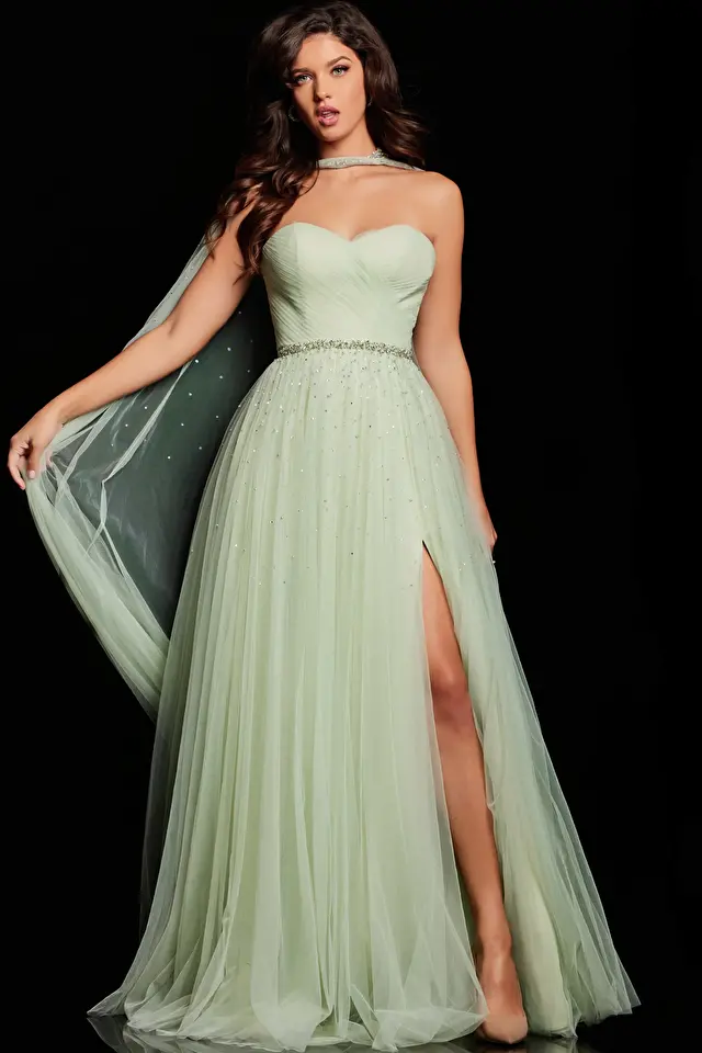 Model wearing Jovani style 39307 prom dress