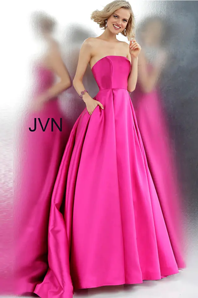 Model wearing Jovani style JVN62633 prom dress