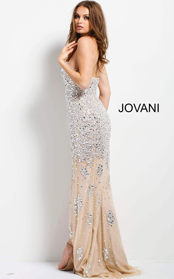 Nude and Silver Embellished Prom Dress 4247