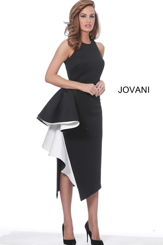 Jovani 00572 | Black and White Elegant Fitted Short Dress