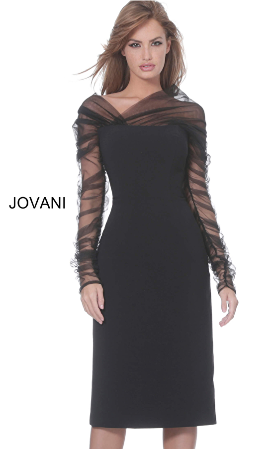 Jovani 03810 Black Long Sleeve Knee Length Cocktail Dress