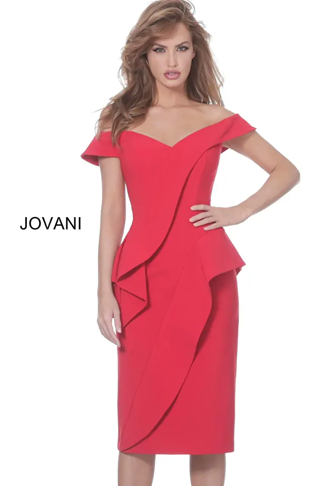 Model wearing Jovani style 04426 wedding guest dresses & party dress
