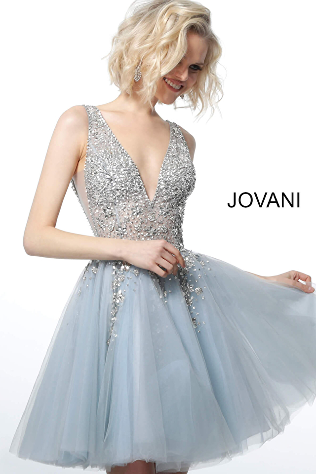 Model wearing Jovani style 1774 fit & flare dress