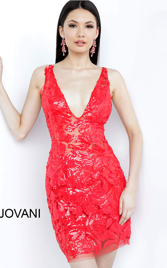 Jovani 4552 Red Embellished Fitted Cocktail Dress 