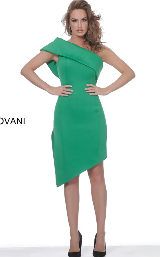 Jovani 4747 Green One Shoulder Asymmetrical Cocktail Dress