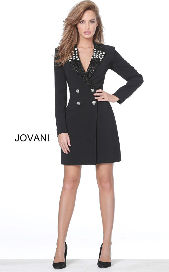 jovani Jovani M03416 Black Double Button Blazer Dress