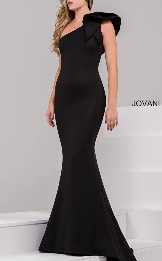 black asymmetrical neckline prom dress 32602