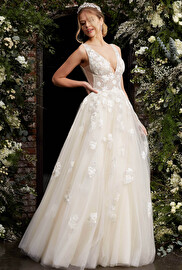 Cream Jovani bridal ballgown 06286