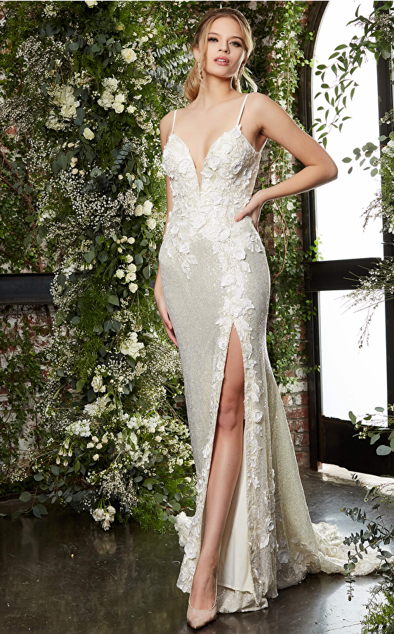 Plunging neck long train Jovani gown JB03592