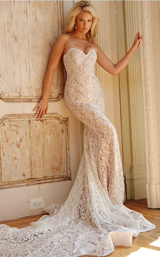 jovani Jovani Bridal JB06588 Off White Strapless Lace Wedding Gown