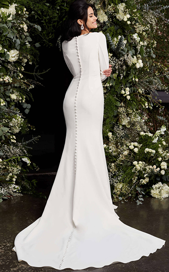 Ivory sheath floor length bridal dress Jovani JB06911