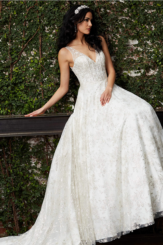Off white long train bridal dress Jovani JB06913