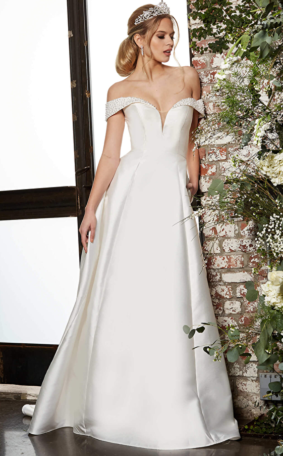 Jovani JB07134 Ivory Off the Shoulder A Line Bridal Dress