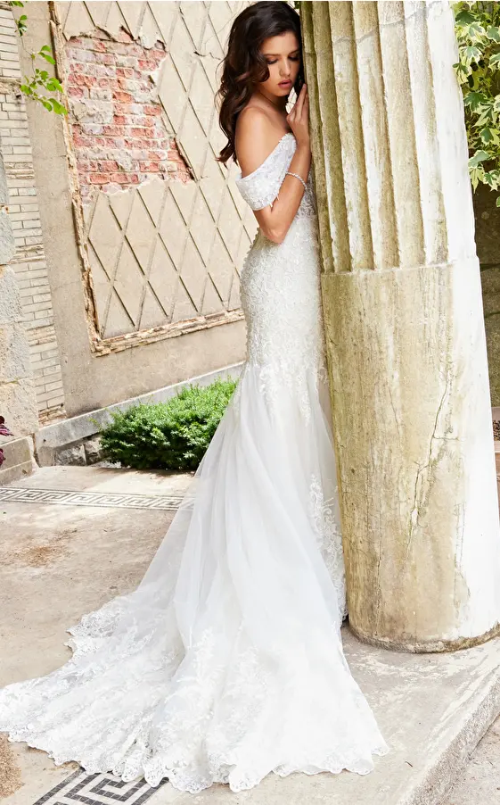Jovani JB07161 Ivory Off the Shoulder Lace Bridal Dress