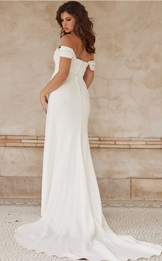 Jovani Bridal JB07454 Off the Shoulder High Slit Wedding Dress