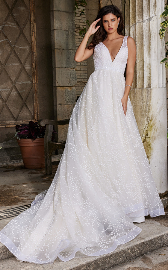 Jovani Dress JB09491 | Off-White V-Neck Embellished Bridal Gown