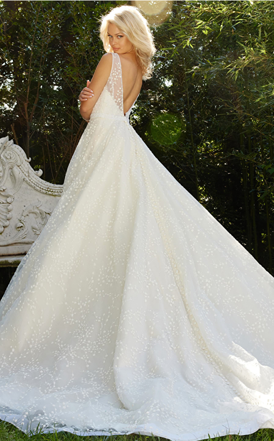 Off White V Neck Embellished Wedding Dress