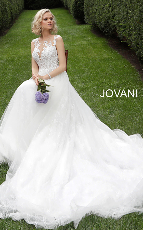 floral white wedding dress with long train JB68167