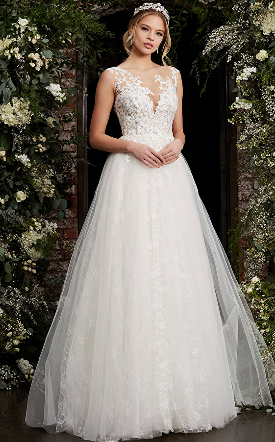 Off White Sleeveless Embroidered Bodice Wedding Dress JB68167
