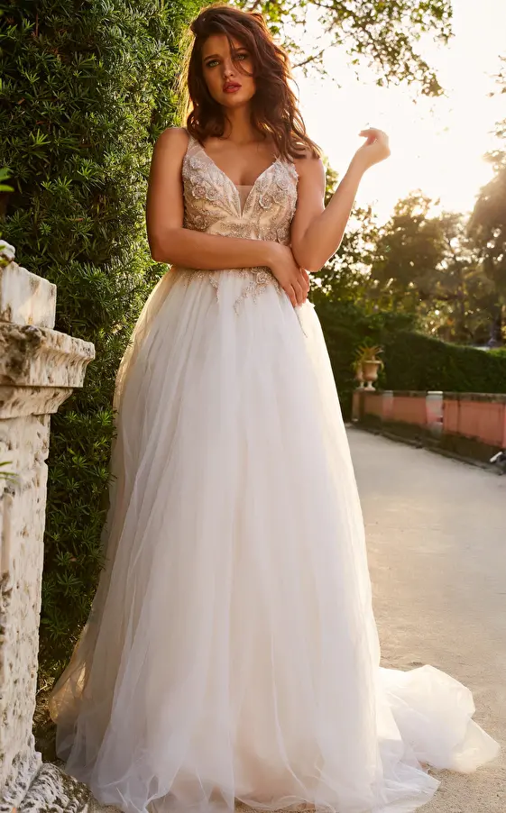 jovani JB05781 Ivory Blush Embellished Bodice Wedding Ballgown