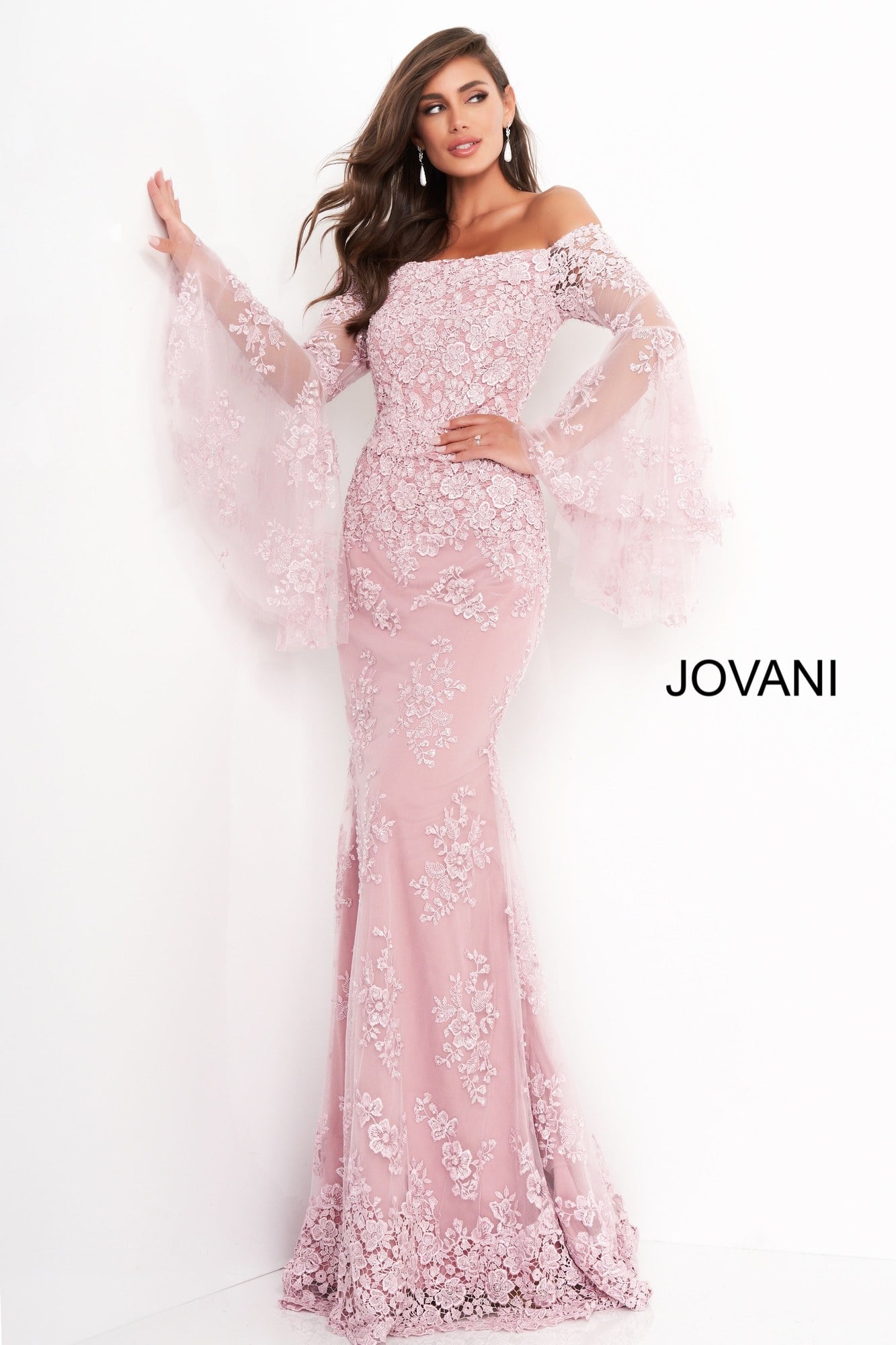 Jovani 02570 Pink Floral Embroidered Sheath Mother Of The Bride Dress