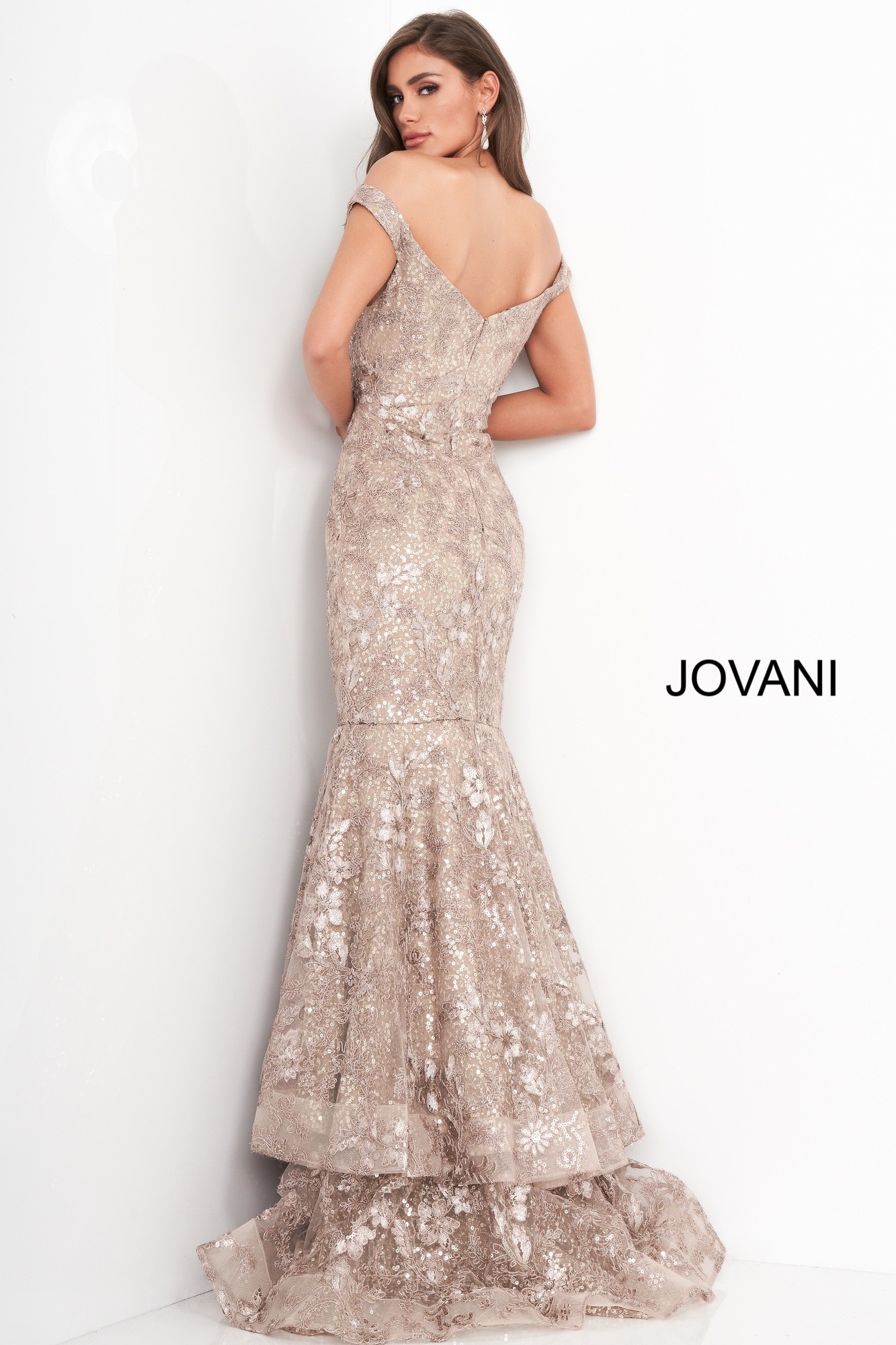 NWT JOVANI  GOLD LACE MARMAID GOWN CELEBRITY/EVENINGS $1128 AUTENTIC LOW PRICE 