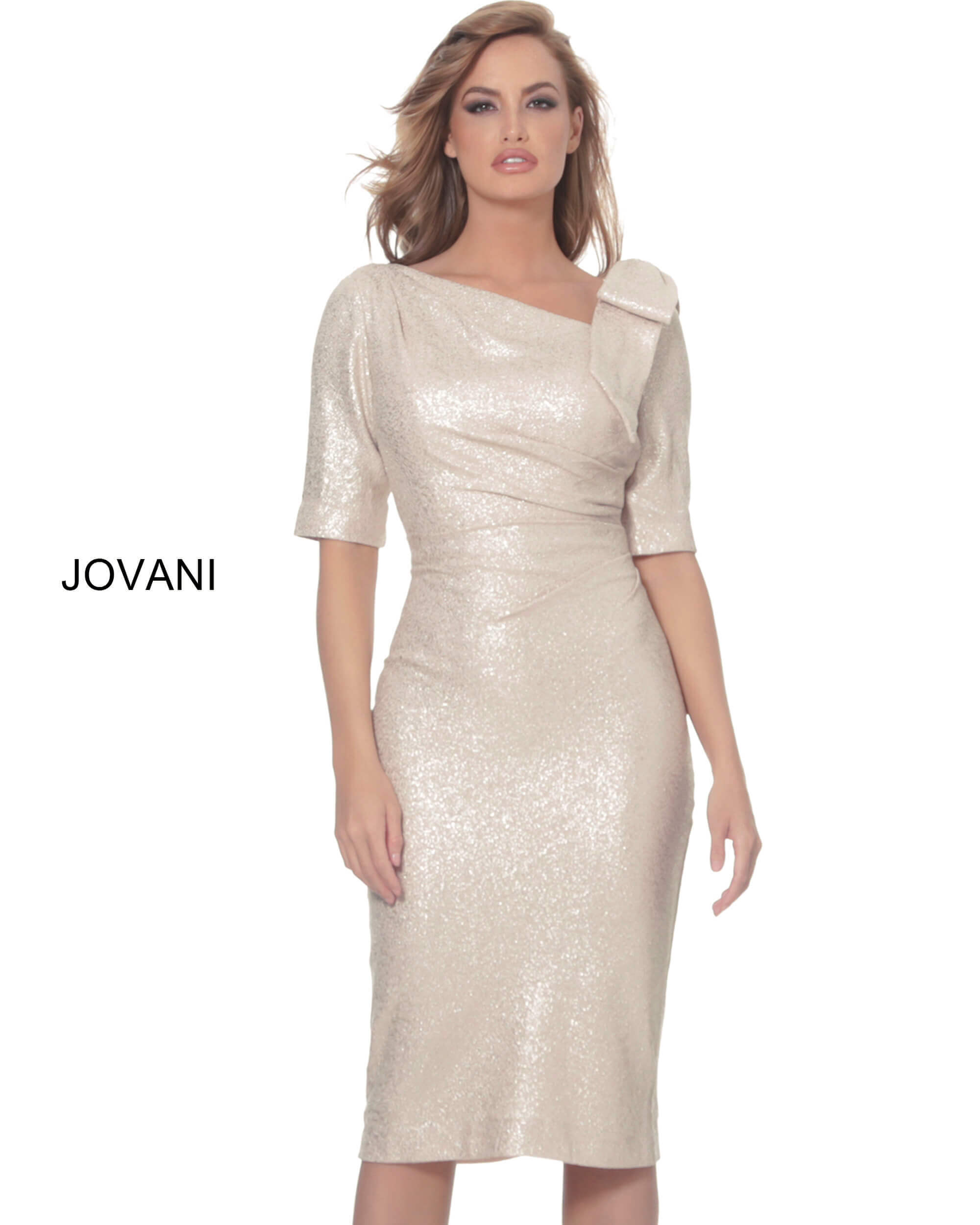 Jovani Dress 03641 | Gold Short Sleeve Beaded Dress