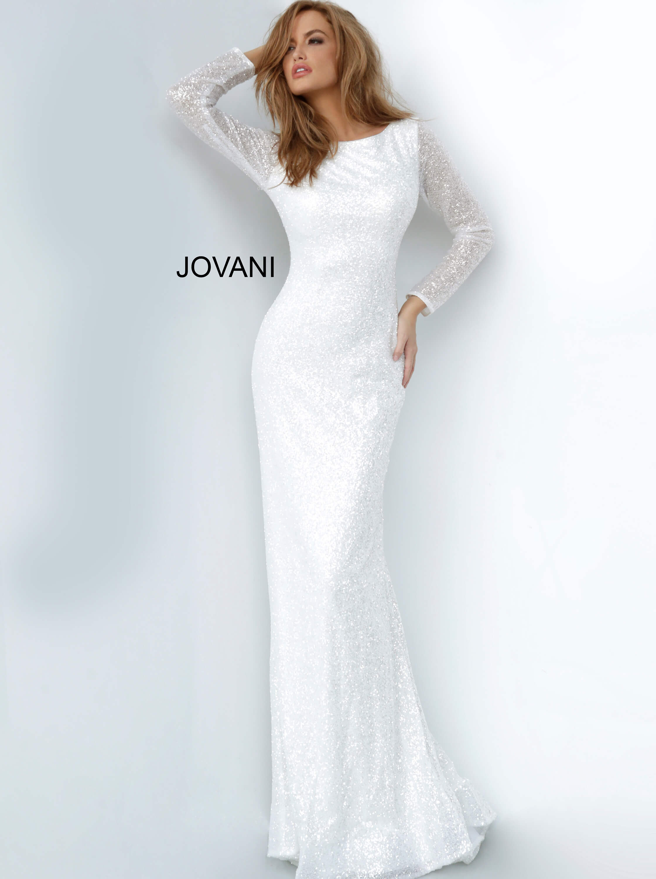 White Long Sleeve Formal Dress Flash ...