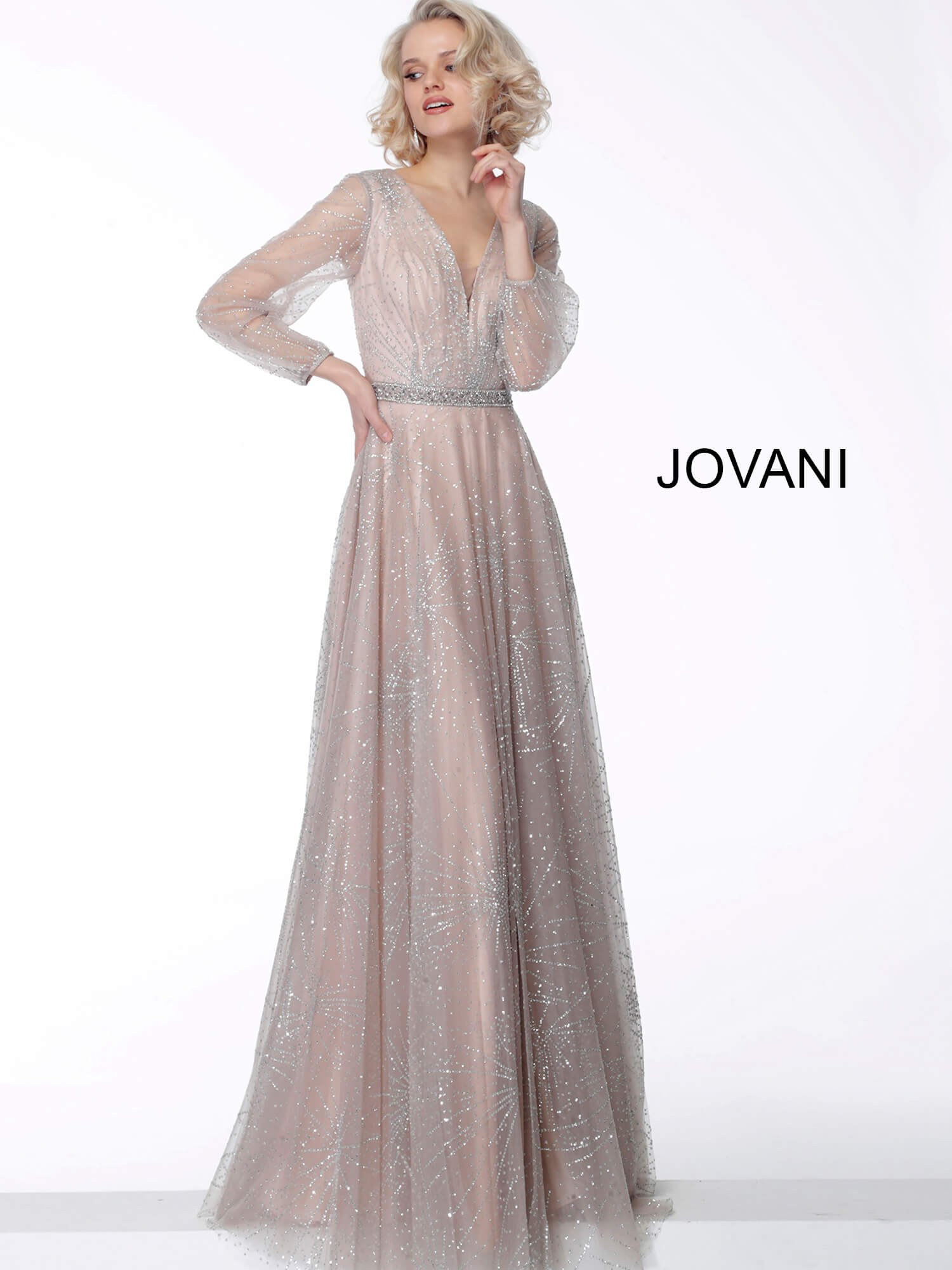 glitter maxi dress with sleeves