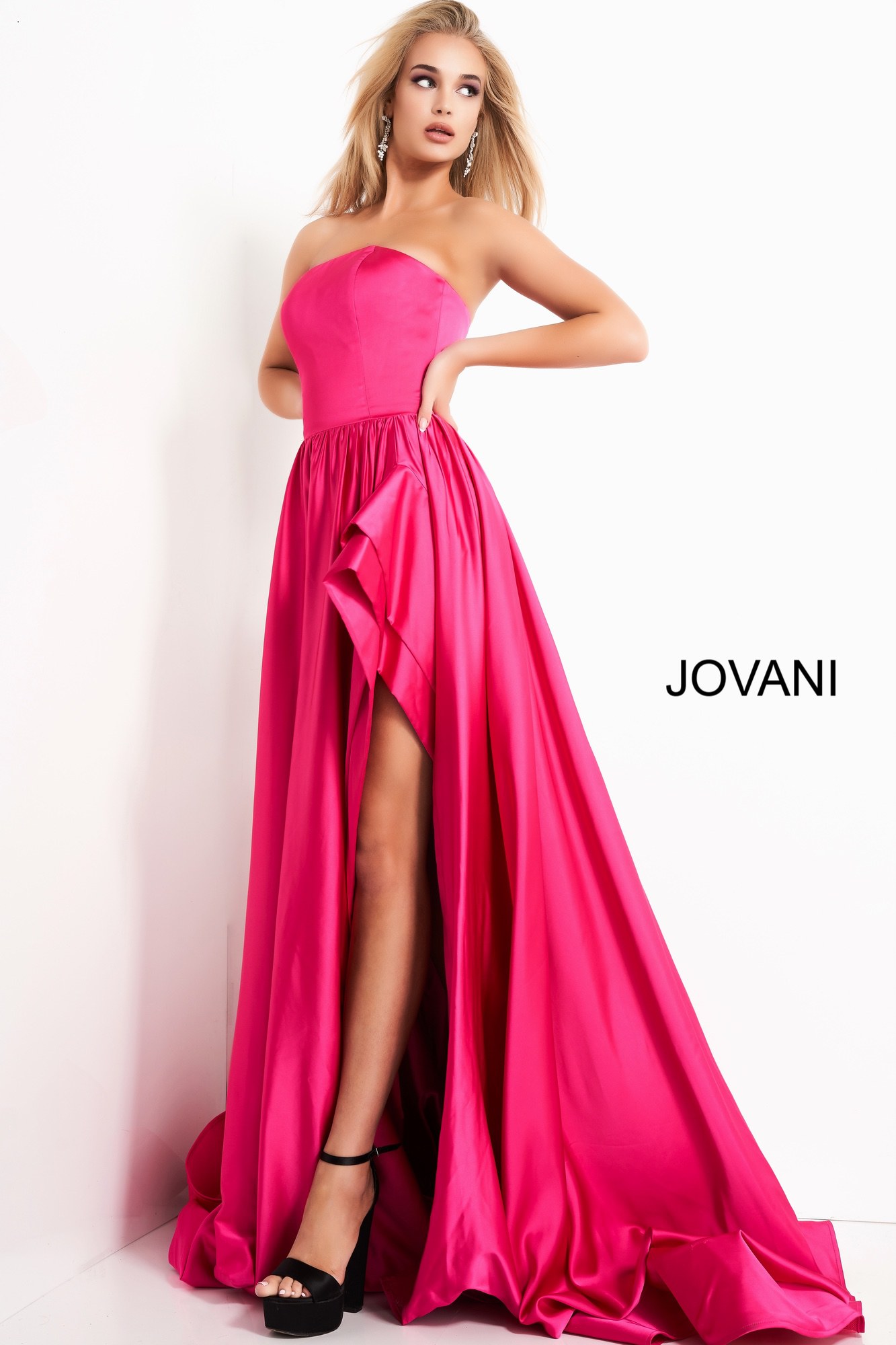 Jovani 02563 | Fuchsia Maxi Skirt Strapless Prom Dress