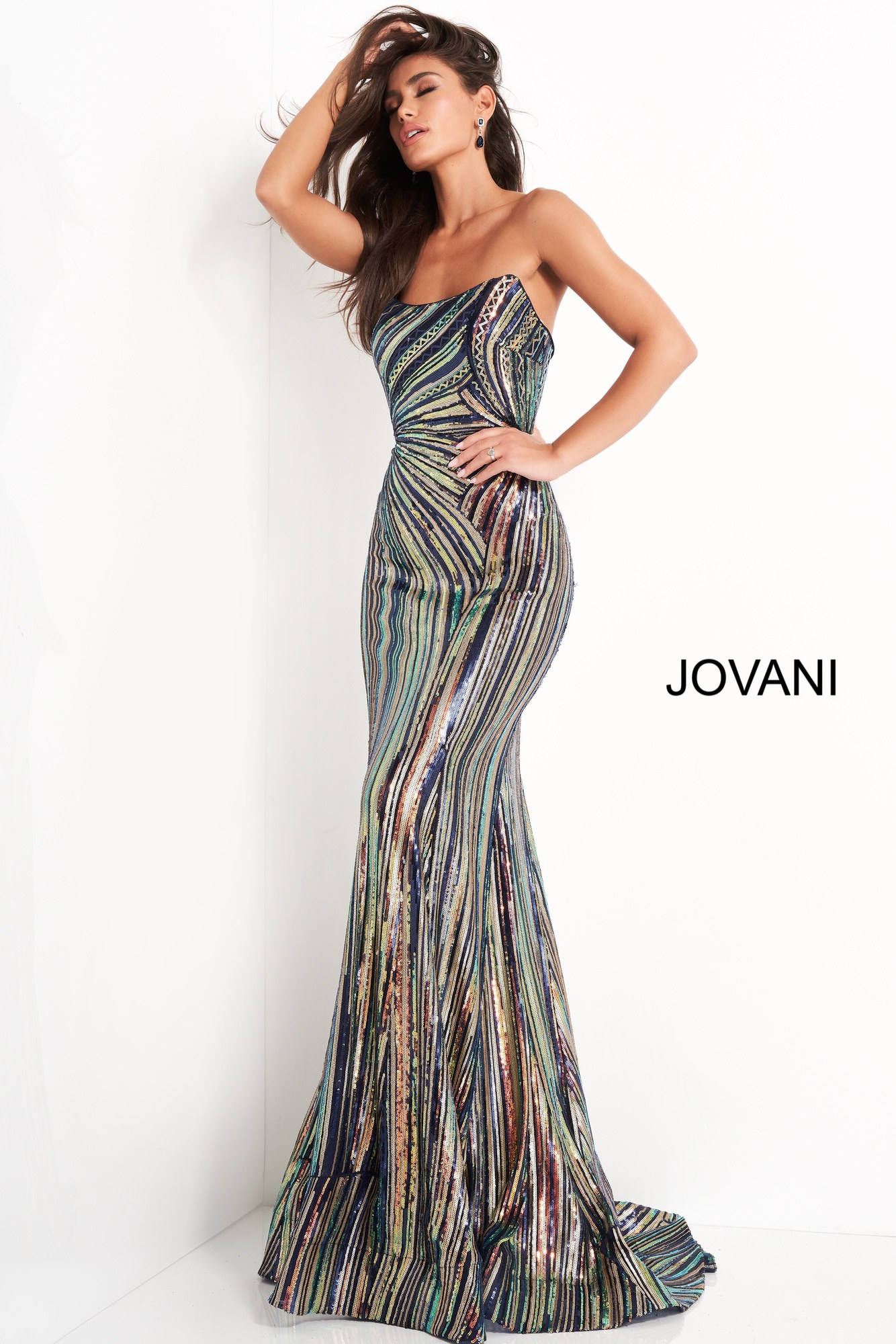 Jovani 04810 | Multi Sheath Sequin Long Formal Dress