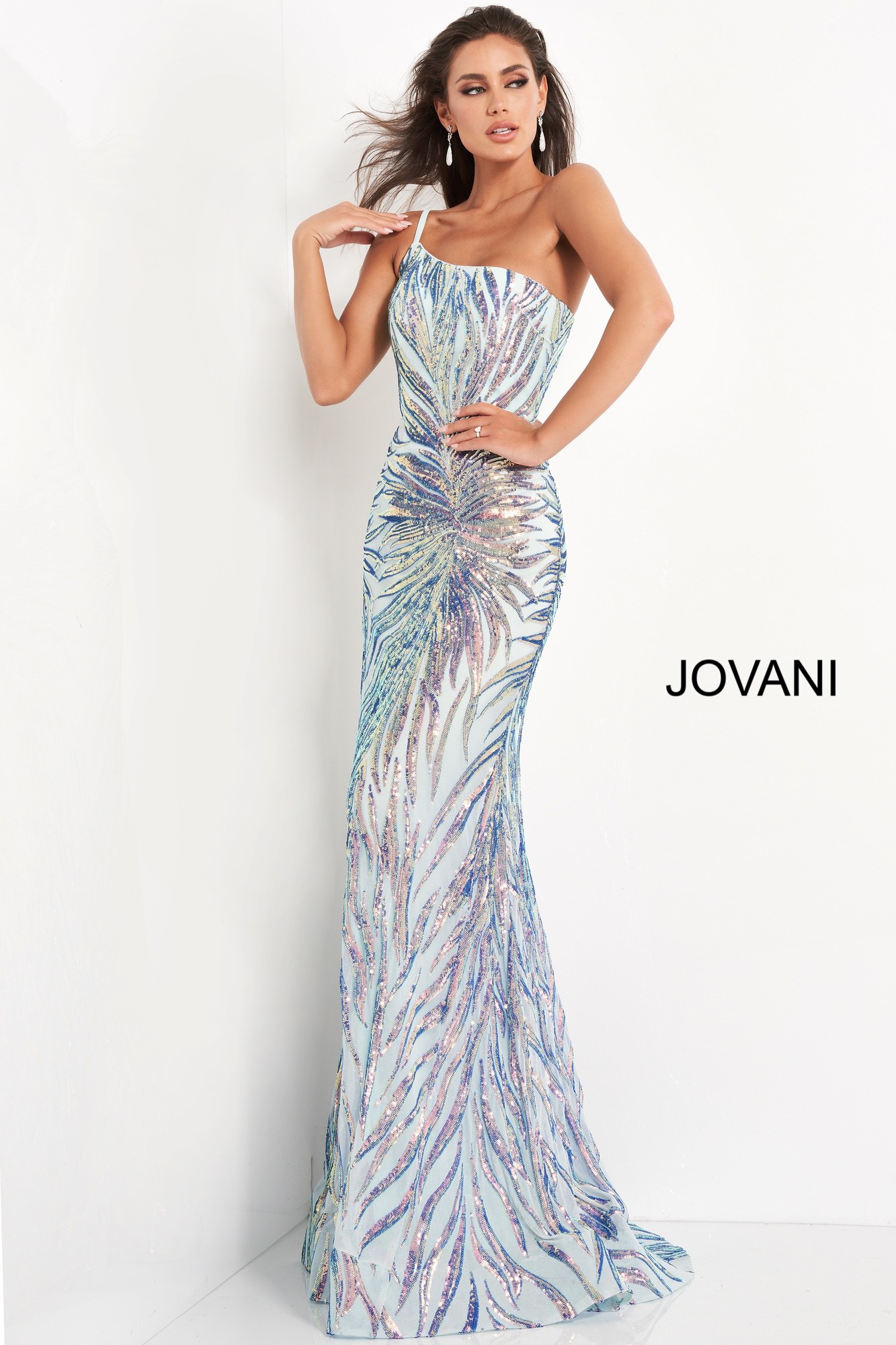 Jovani 05664 | Iridescent Sequin Form Fitting Prom Dress