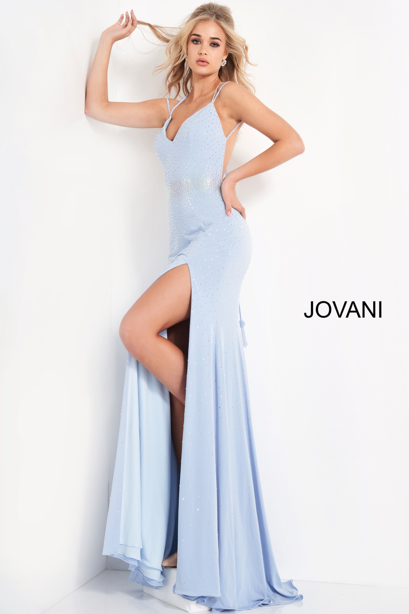 Jovani 06209 | Light Blue Backless Fitted Prom Dress