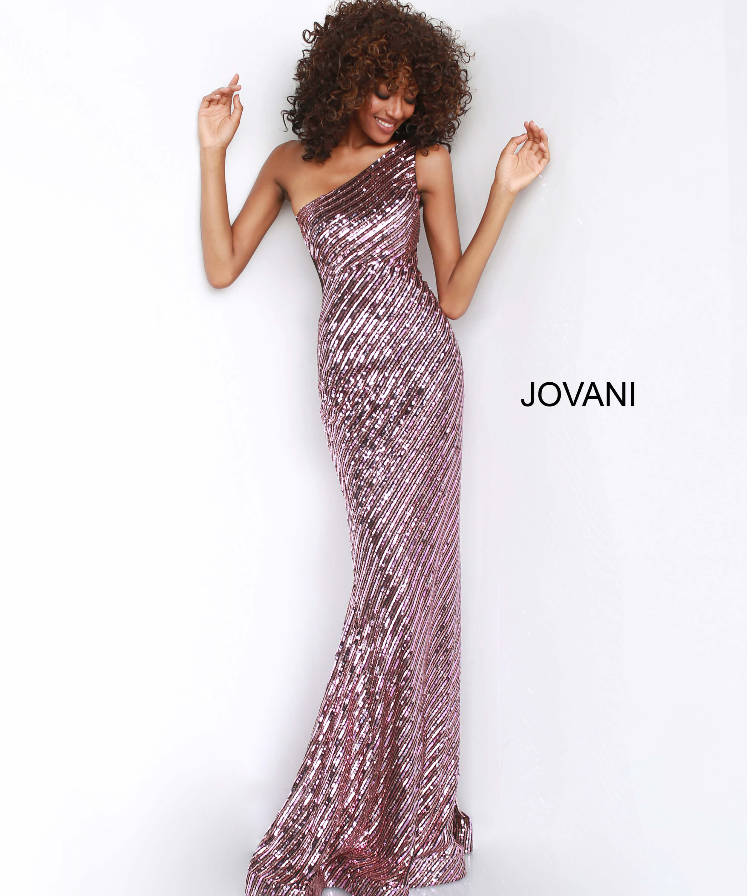 Jovani 3470 | Black Purple One Shoulder Sequin Prom Dress