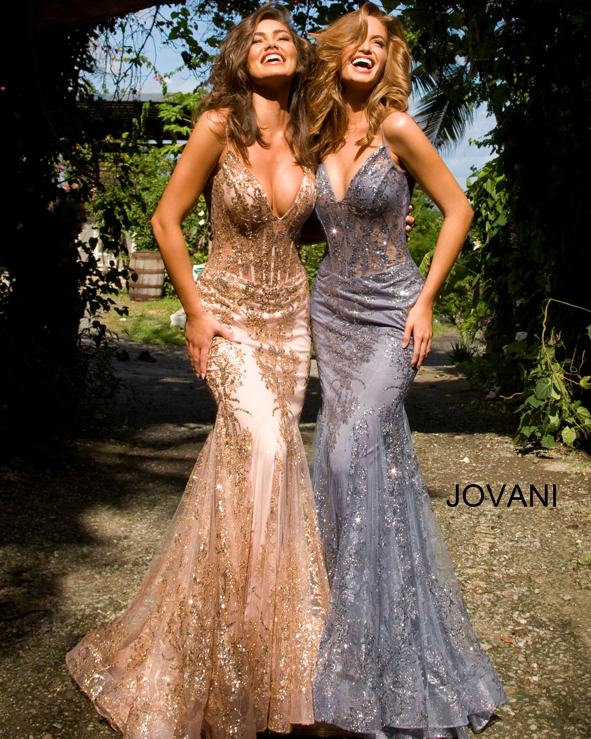 Jovani blush grey mermaid prom gown