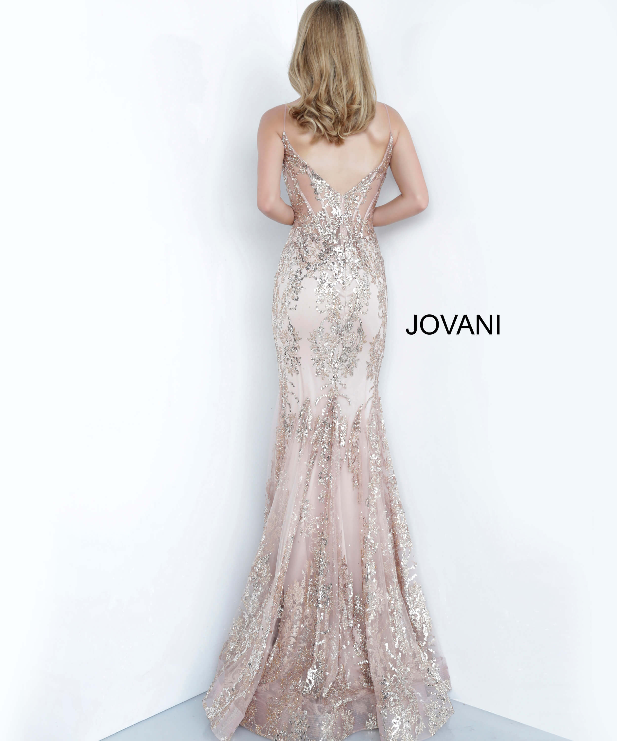 jovani rose gold mermaid prom dress 62517