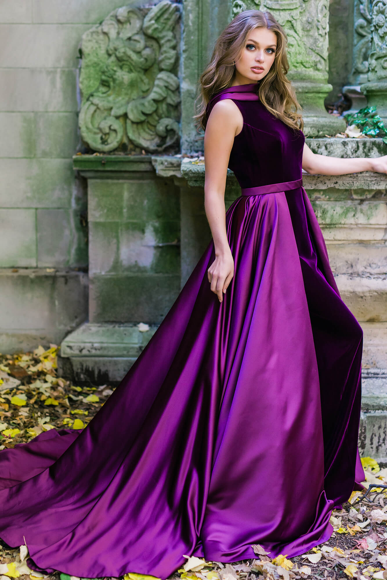 velvet and satin gown