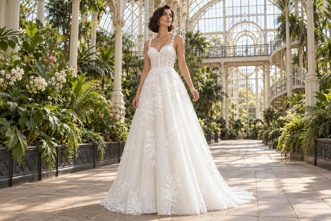 A-line wedding dress with waist-level skirt opening