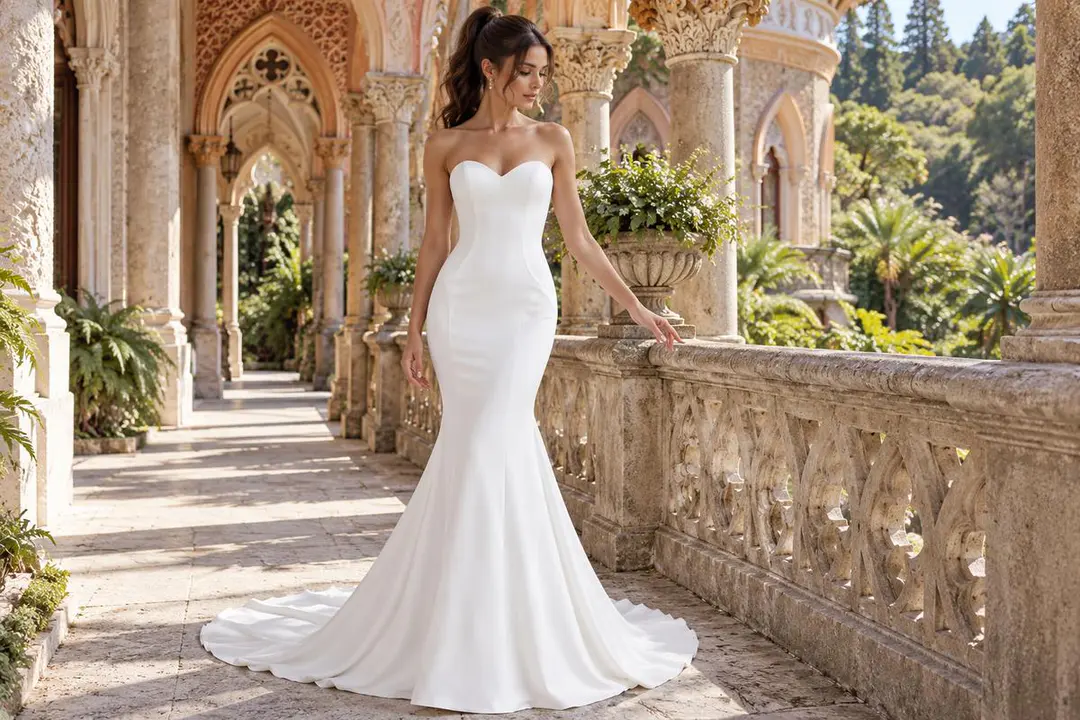 Strapless mermaid wedding gown with tailored fit